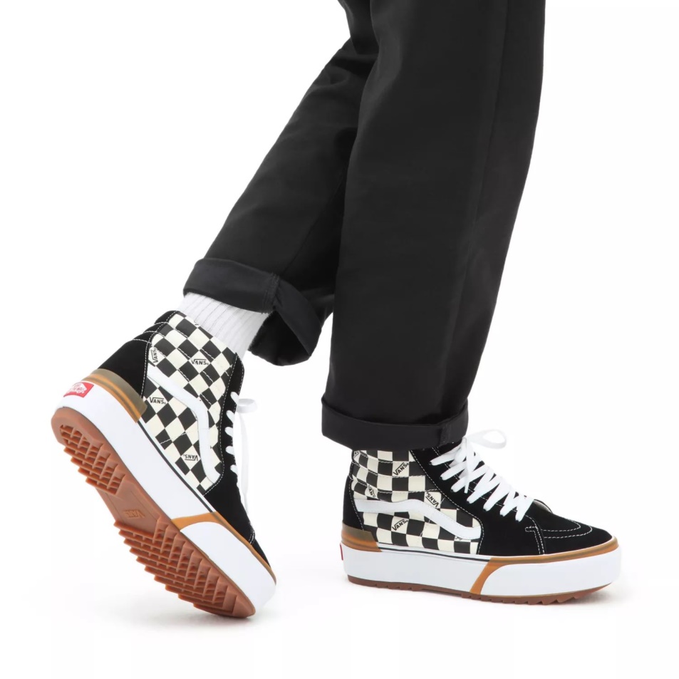Furgonok Sakktábla Sk8-hi Halmozott Cipő Fekete-fehér