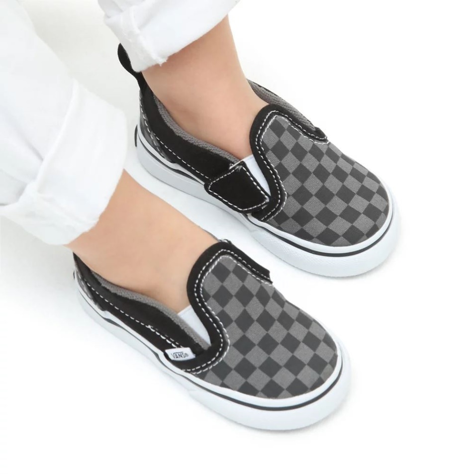 Furgonok Totyogó Sakktáblás Slip-on V Cipő (1-4 év) Fekete-szürke