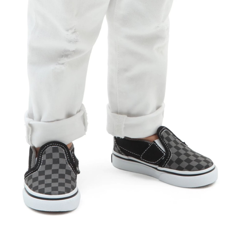 Furgonok Totyogó Sakktáblás Slip-on V Cipő (1-4 év) Fekete-szürke