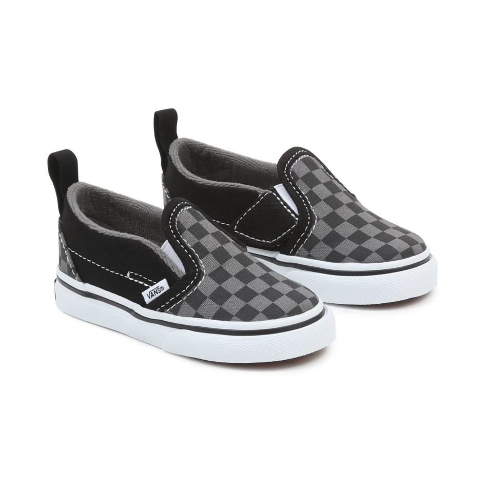 Furgonok Totyogó Sakktáblás Slip-on V Cipő (1-4 év) Fekete-szürke