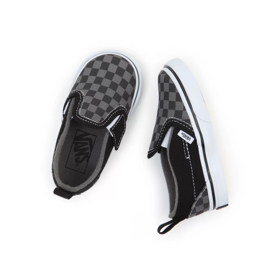 Furgonok Totyogó Sakktáblás Slip-on V Cipő (1-4 év) Fekete-szürke
