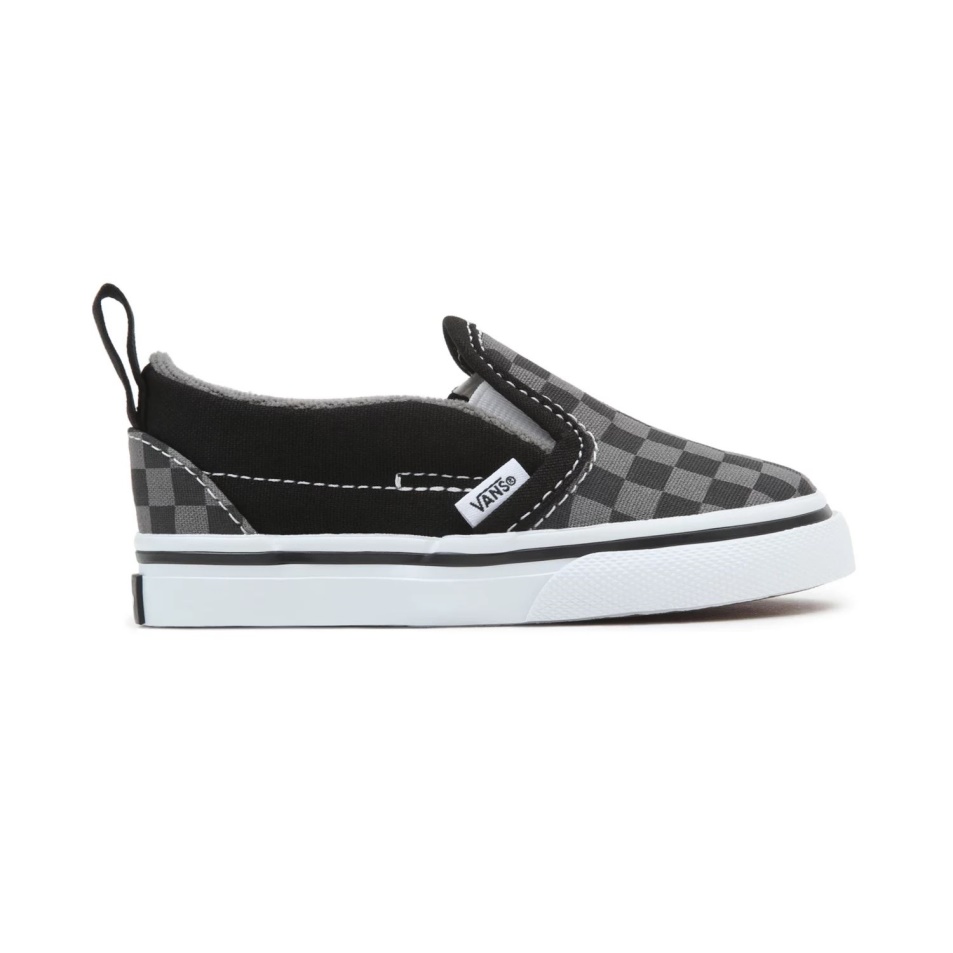Furgonok Totyogó Sakktáblás Slip-on V Cipő (1-4 év) Fekete-szürke