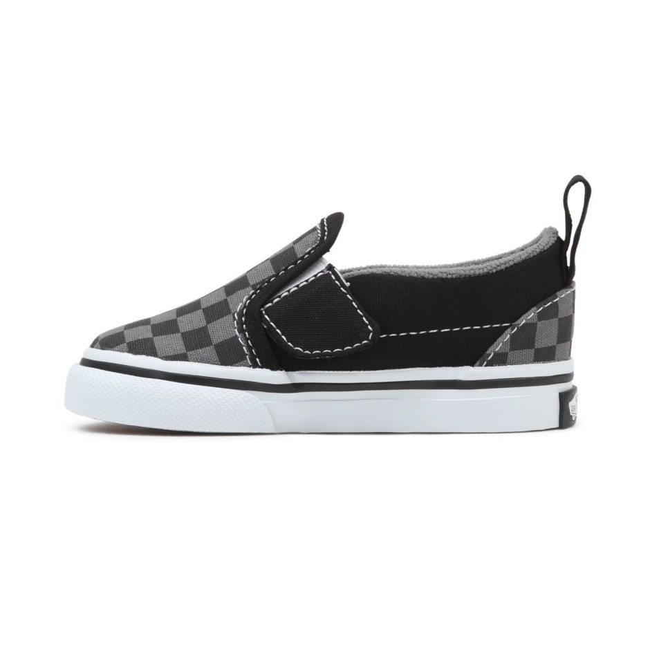 Furgonok Totyogó Sakktáblás Slip-on V Cipő (1-4 év) Fekete-szürke