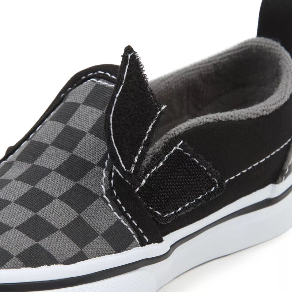 Furgonok Totyogó Sakktáblás Slip-on V Cipő (1-4 év) Fekete-szürke