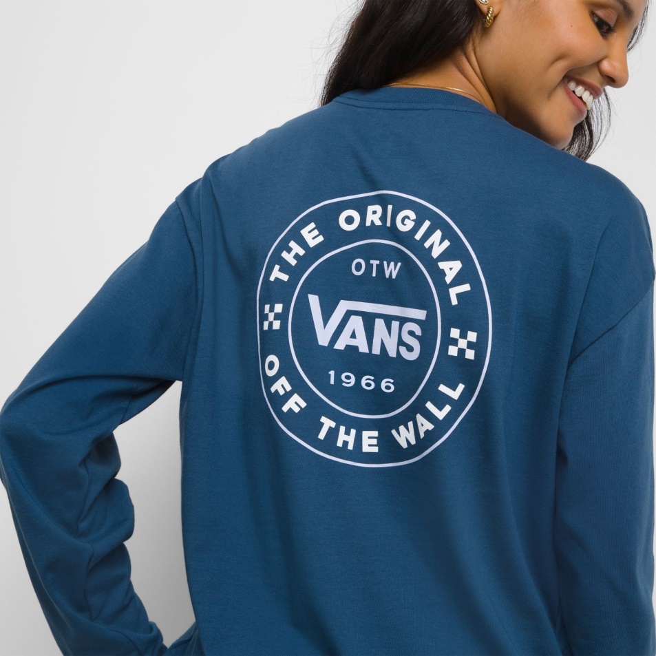 Vans Egynyári Hosszú Ujjú Túlméretezett Póló Sötét Farmer