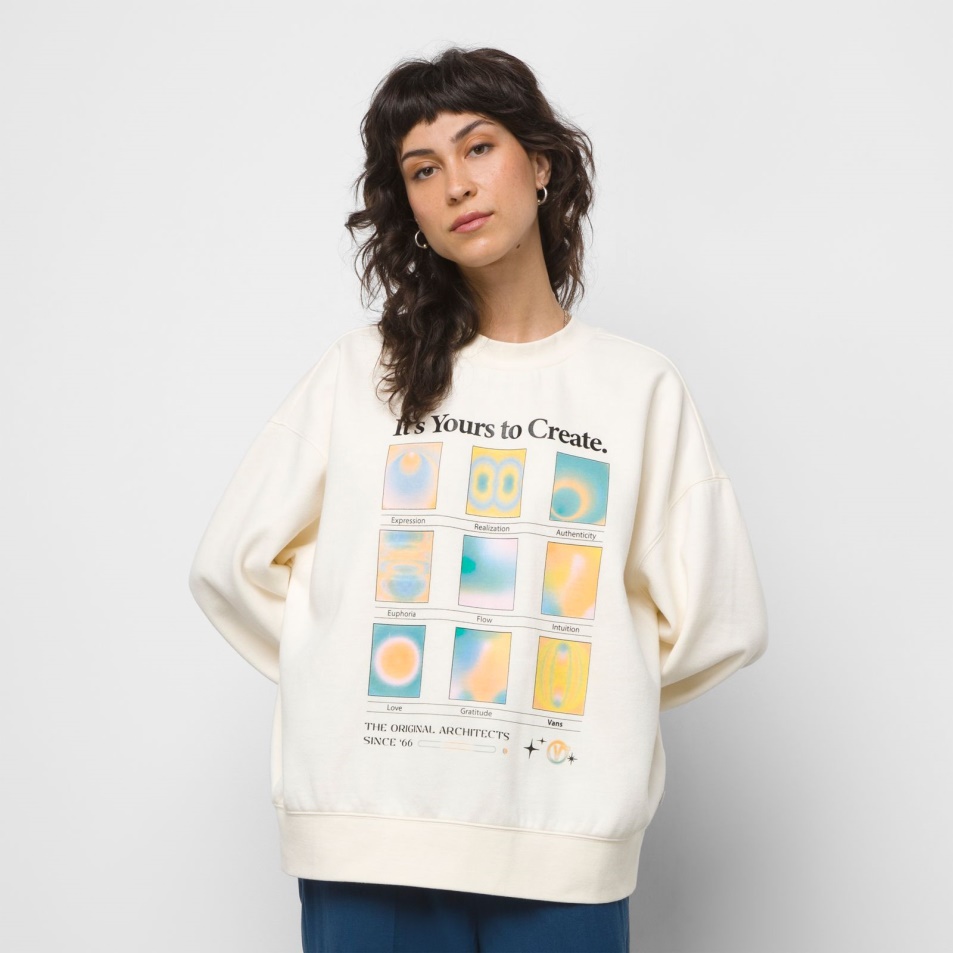 Vans Auras Slouchy Pulóver Crew Antik Fehér
