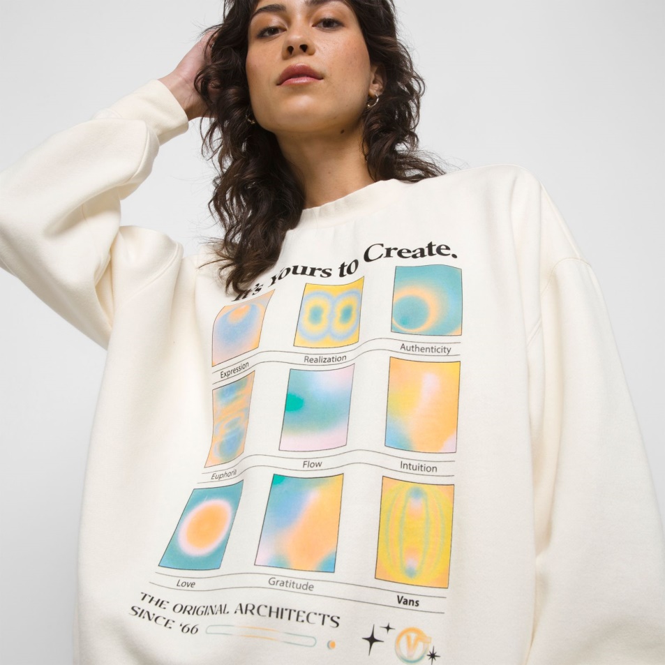 Vans Auras Slouchy Pulóver Crew Antik Fehér
