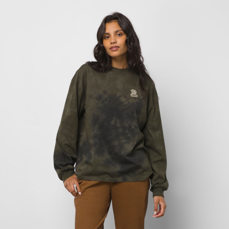 Furgonok Checky Mock Neck Blúzos Ujjú Póló Szőlőlevél