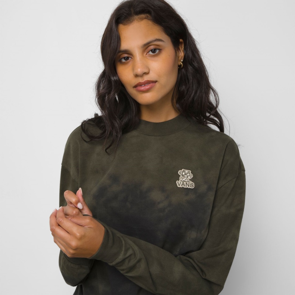 Furgonok Checky Mock Neck Blúzos Ujjú Póló Szőlőlevél
