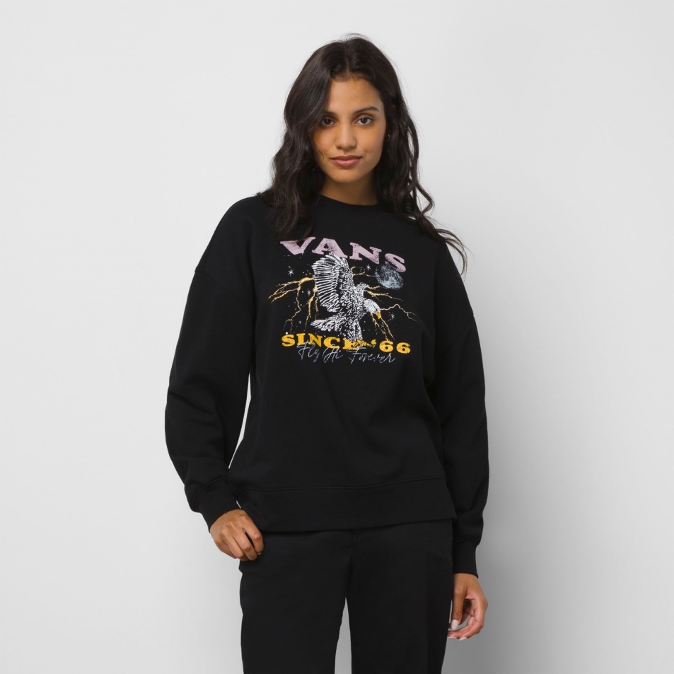 Furgonok Fli Magas Slouchy Pulóver Crew Fekete