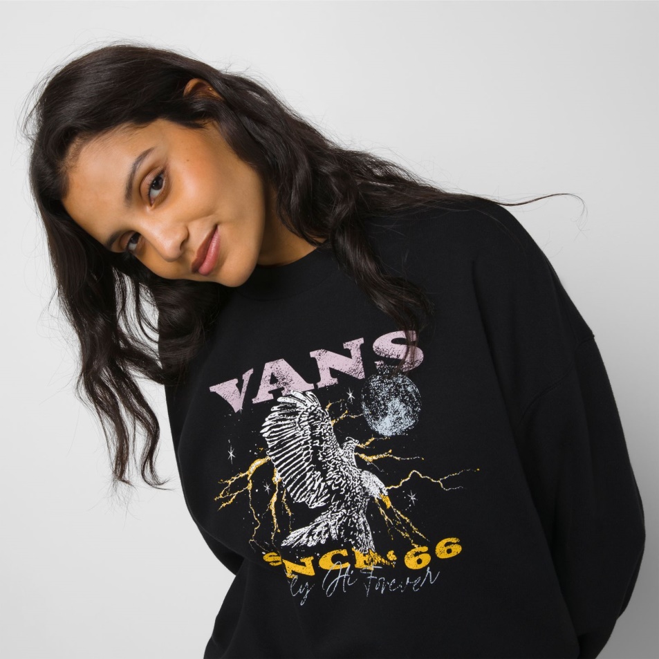 Furgonok Fli Magas Slouchy Pulóver Crew Fekete