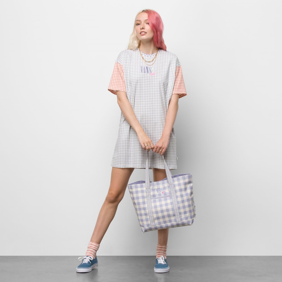 Kisteherautók összekeverték Gingham Tote Bag Bágyadt Levendula