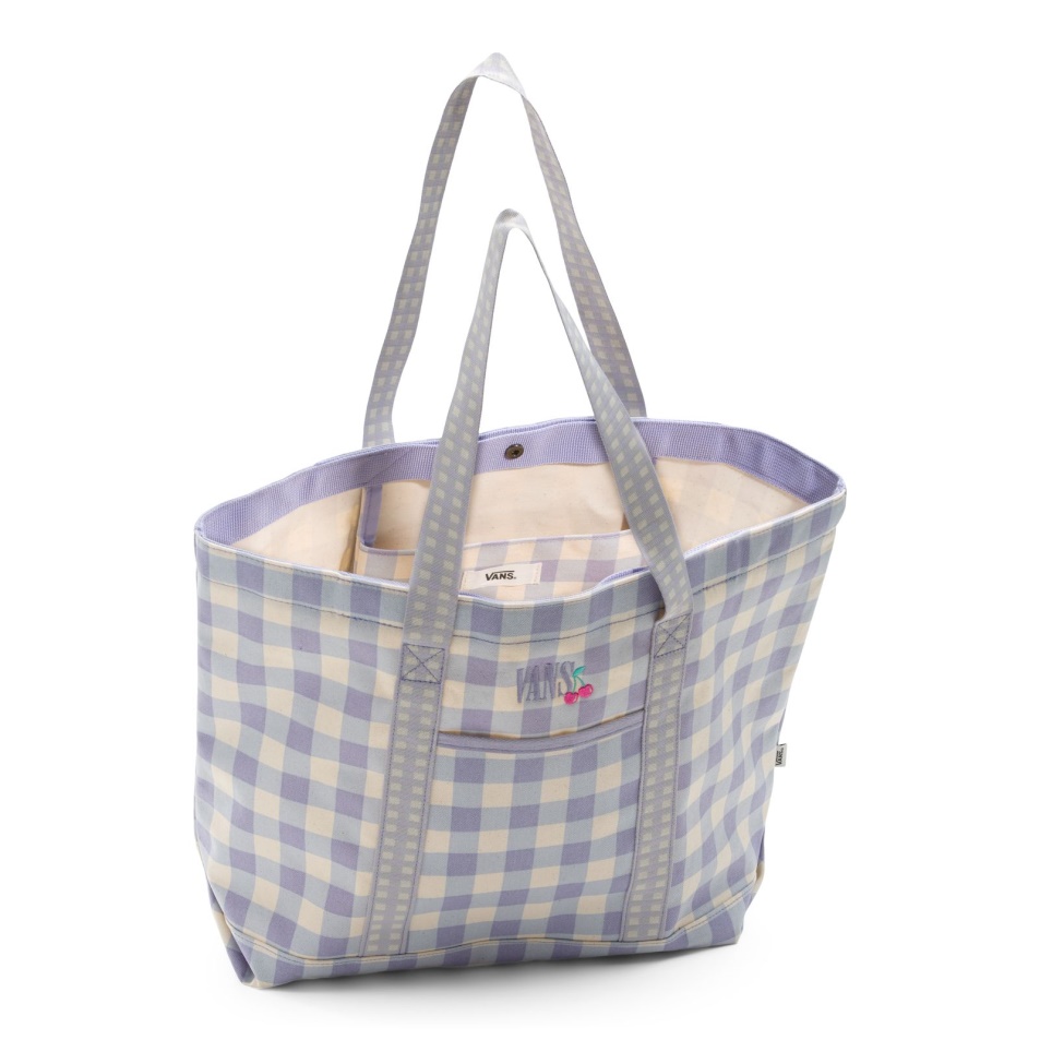 Kisteherautók összekeverték Gingham Tote Bag Bágyadt Levendula