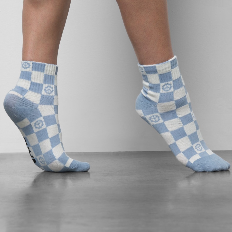 Vans Peace Check Half Crew Sock 6.5-10 Ashley Blue
