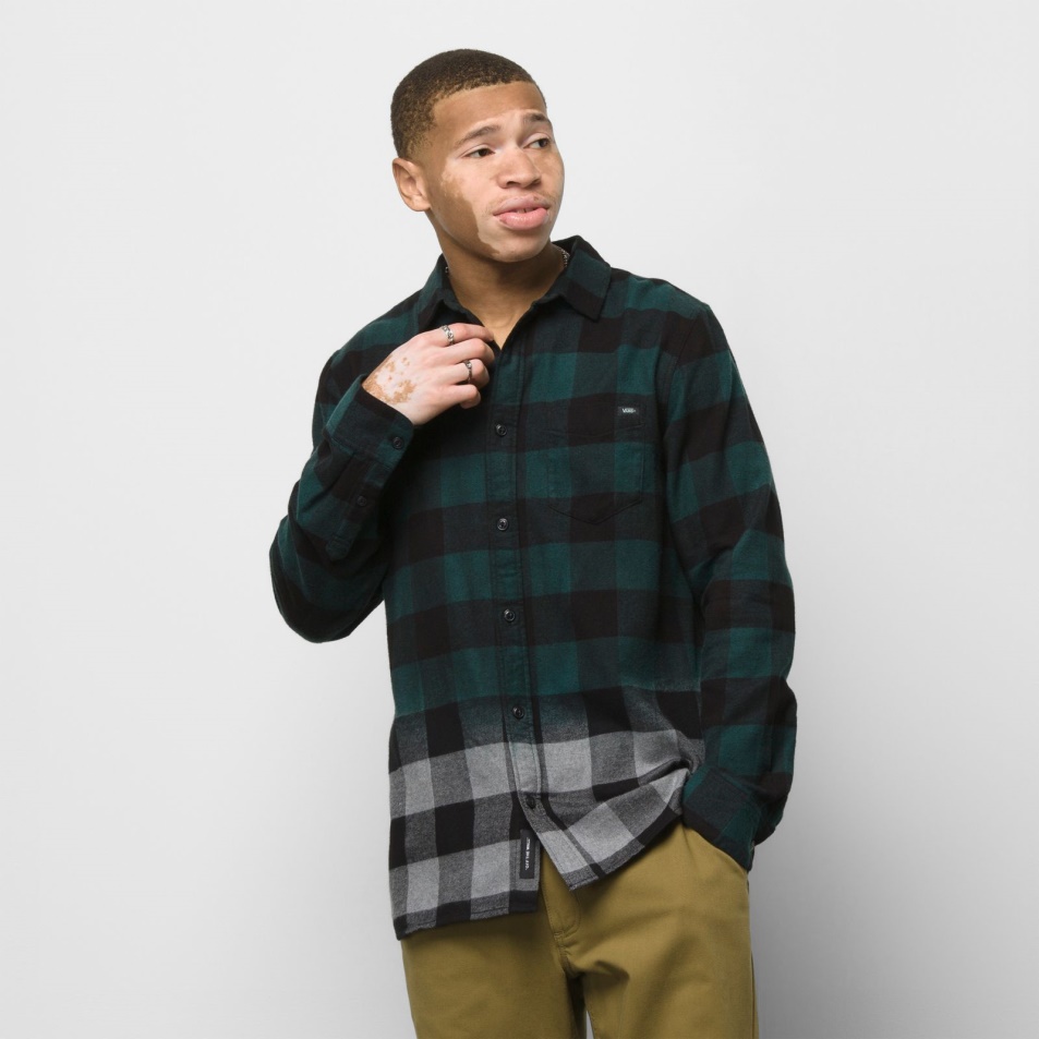 Vans Princeton Ombre Flanel Gombos Ing Mély Kékeszöld-ón Hanga