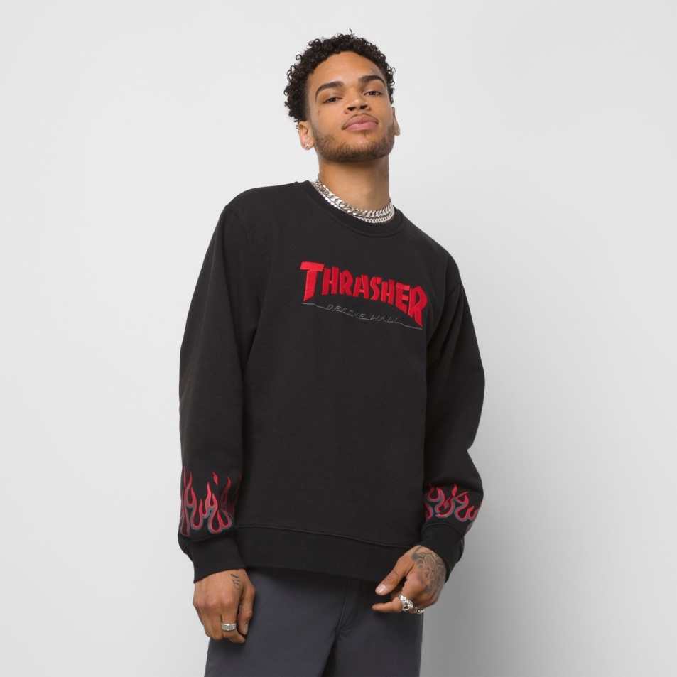 Furgonok X Thrasher Flame Crewneck Fekete