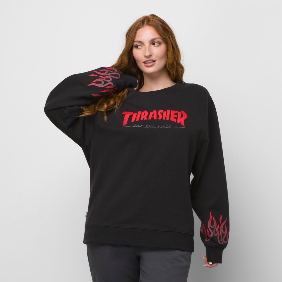 Furgonok X Thrasher Flame Crewneck Fekete