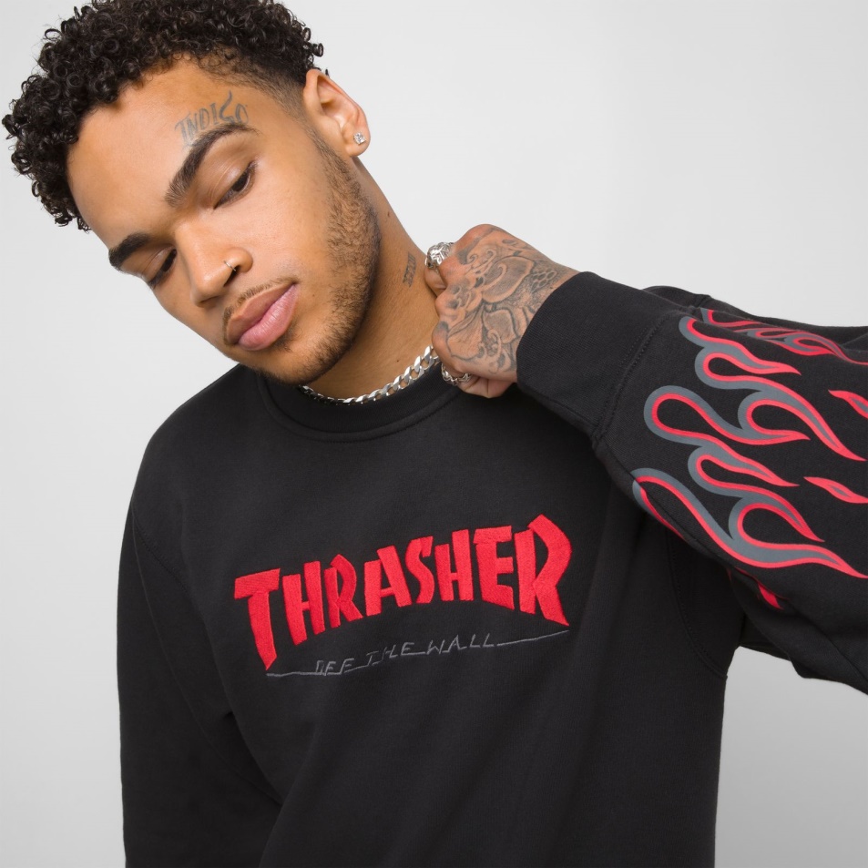 Furgonok X Thrasher Flame Crewneck Fekete