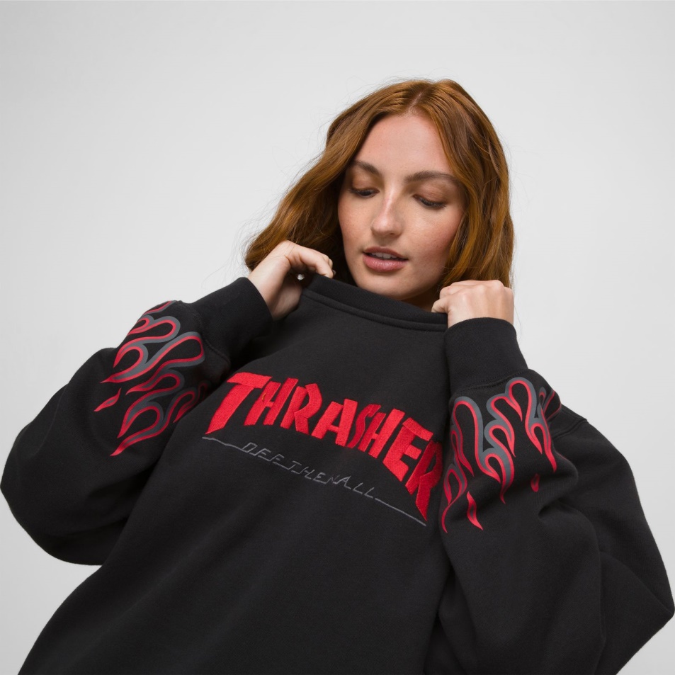 Furgonok X Thrasher Flame Crewneck Fekete
