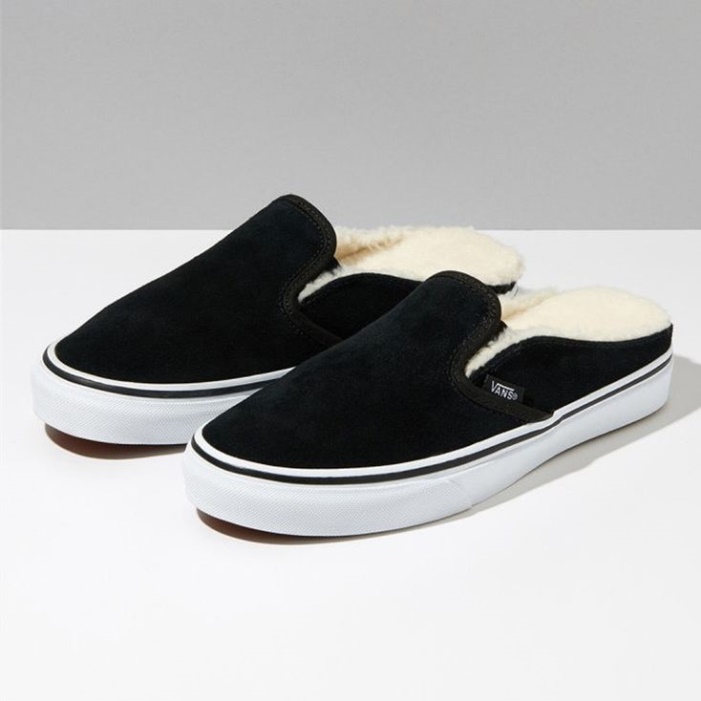 Furgonok Klasszikus Slip On öszvér Velúr Fekete-sherpa