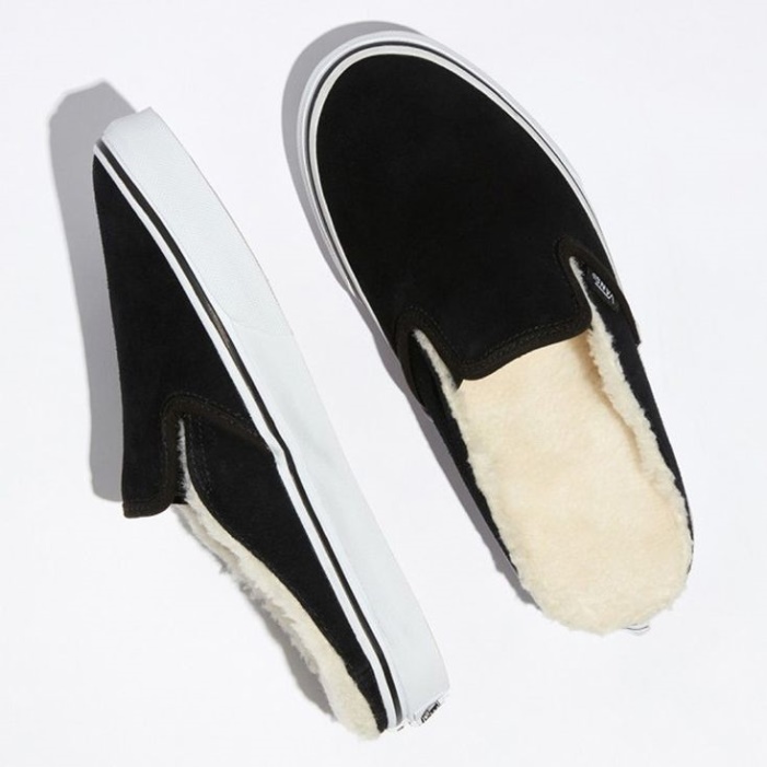 Furgonok Klasszikus Slip On öszvér Velúr Fekete-sherpa