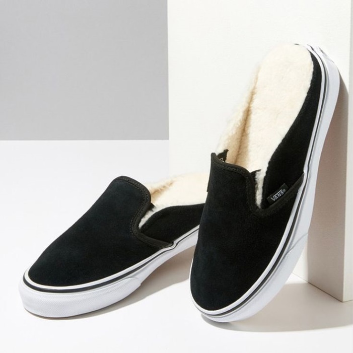 Furgonok Klasszikus Slip On öszvér Velúr Fekete-sherpa