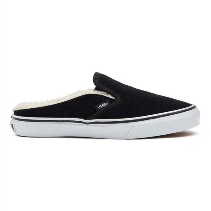 Furgonok Klasszikus Slip On öszvér Velúr Fekete-sherpa