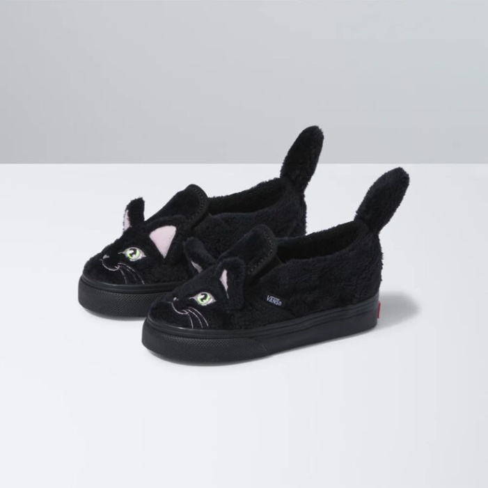 Vans Toddler Slip-on V Macska Fekete-igazi Fehér