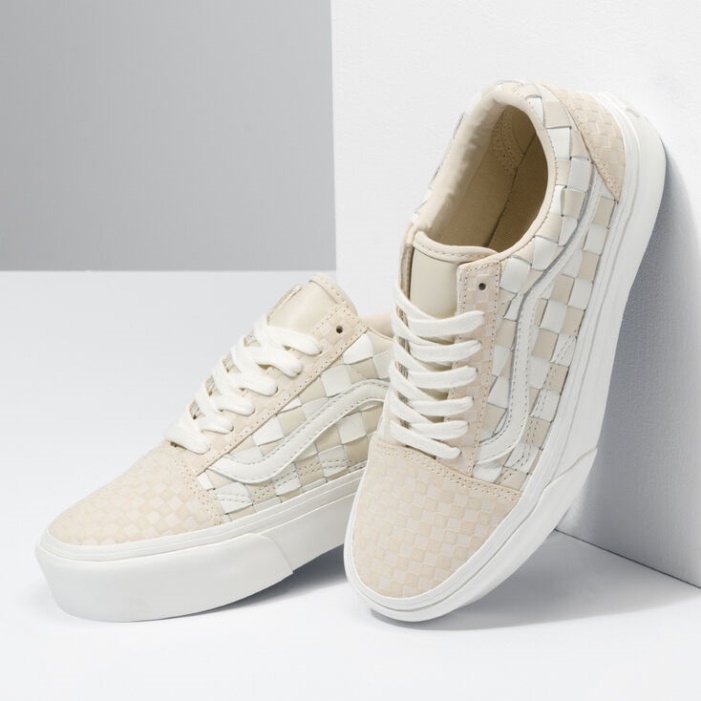 Furgonok Szőtt Old Skool Platform Bőr-blanc De Blanc