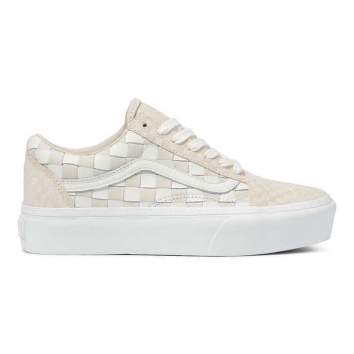 Furgonok Szőtt Old Skool Platform Bőr-blanc De Blanc