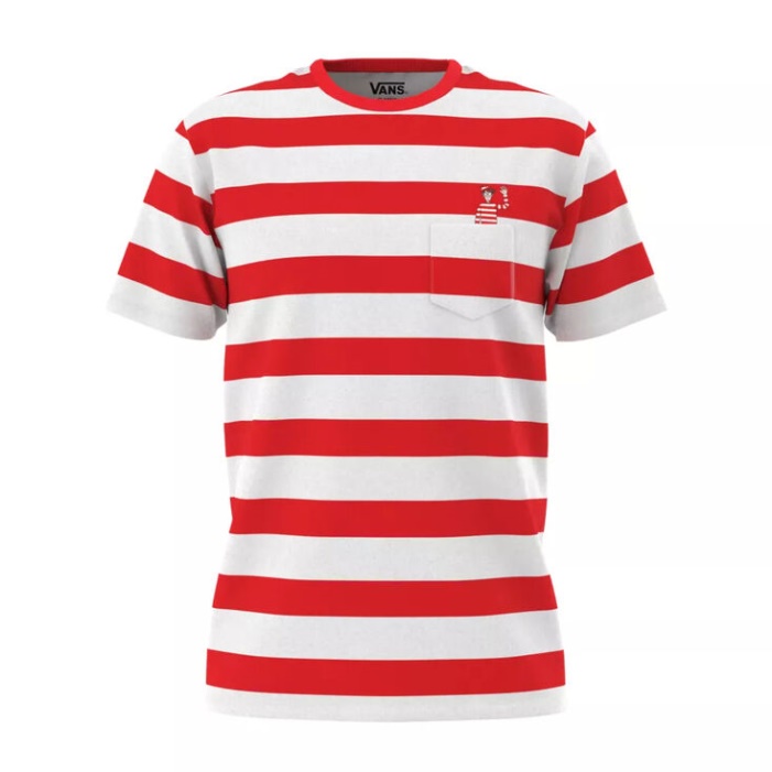 Furgonok X Wheres Waldo Csíkos Zsebes Póló Fehér Versenypiros