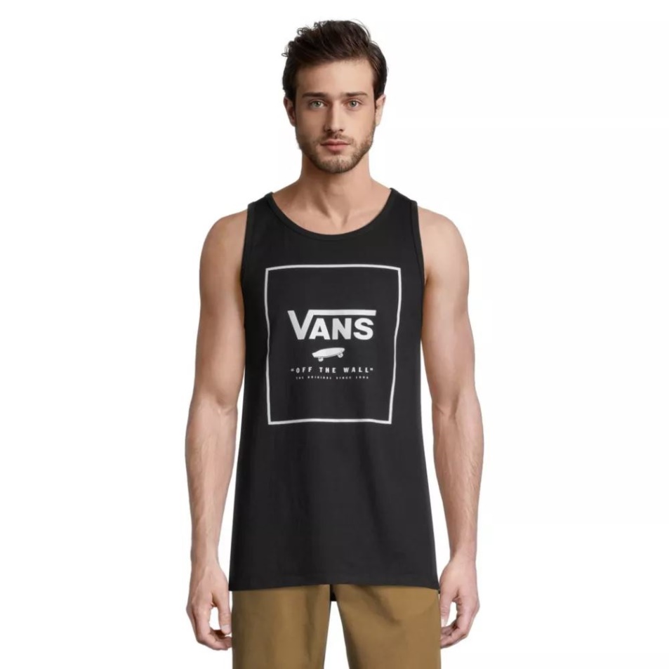 Vans Férfi Nyomtatott Doboz Felső Pamut Ujjatlan Fehér Ballada Kék