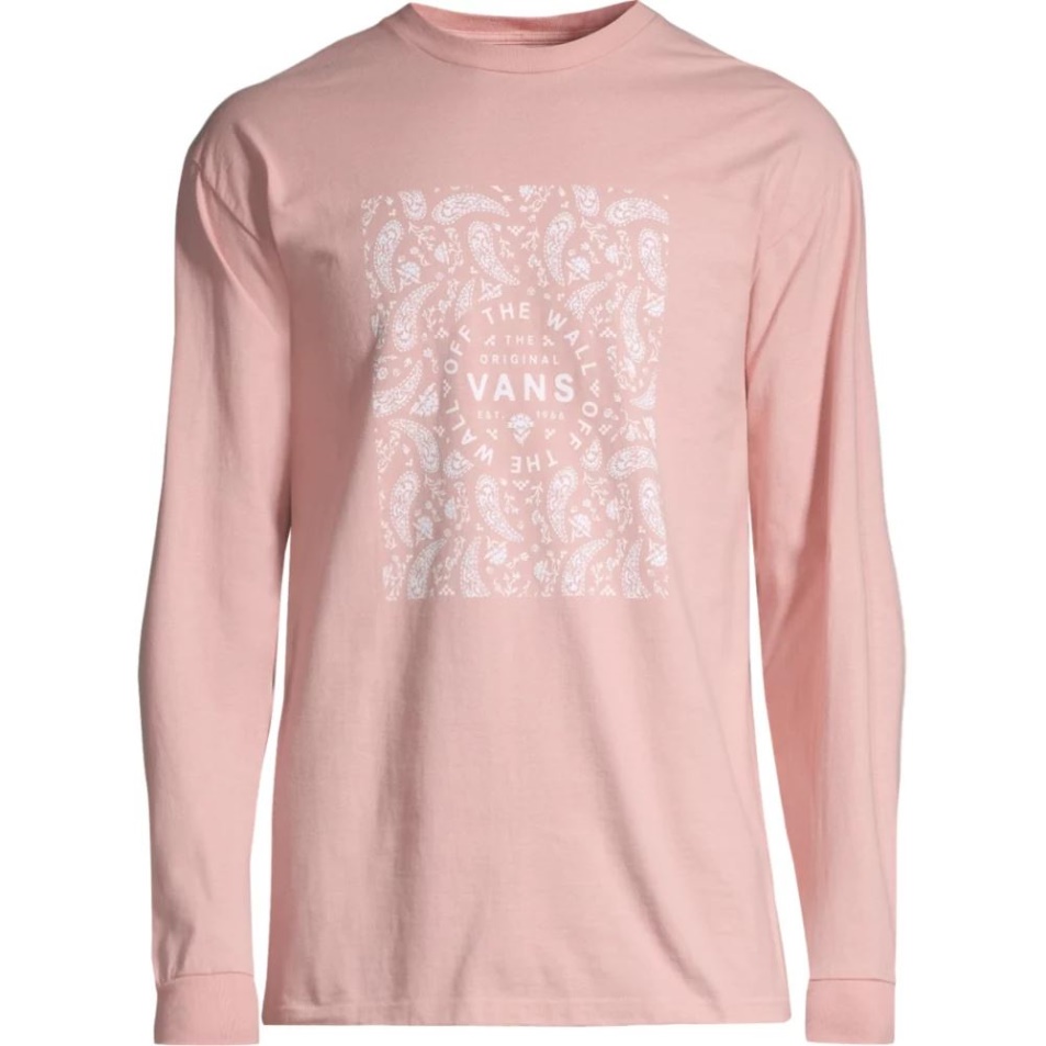 Vans Férfi Bandana Paisley Póló Hosszú Ujjú Nyakú Pamut Logó Zseb Lágy Rózsa