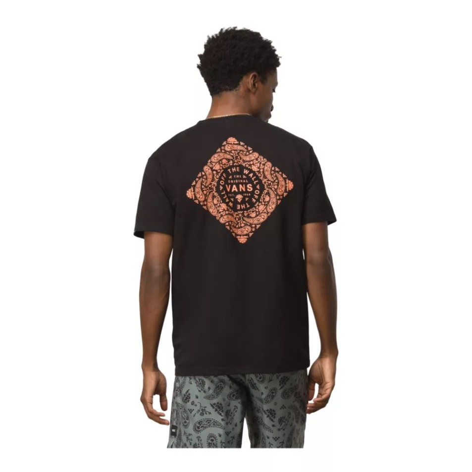 Vans Férfi Bandana Paisley Póló Rövid Ujjú Nyakú Pamut Logós Zseb Fekete