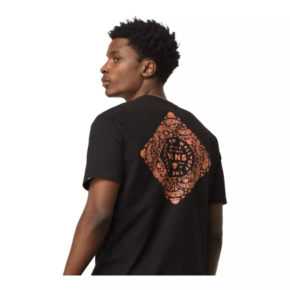 Vans Férfi Bandana Paisley Póló Rövid Ujjú Nyakú Pamut Logós Zseb Fekete