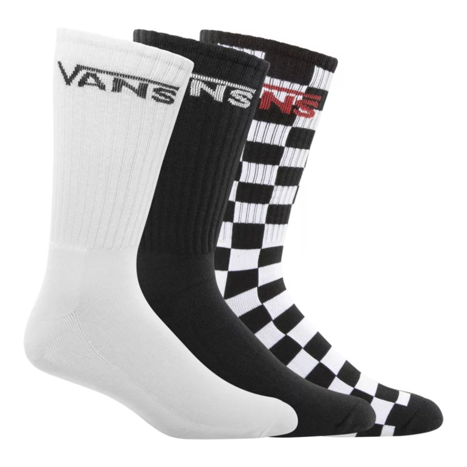 Vans Férfi Klasszikus, Mindenhol Nyomtatott Crew Zokni - 3 Csomagos Fekete Sakktábla