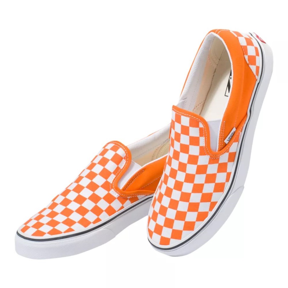 Vans Férfi Klasszikus Sakkdeszka Gördeszka Cipő Tornacipő Alacsony Felső Alkalmi Slip Narancssárga-fehér