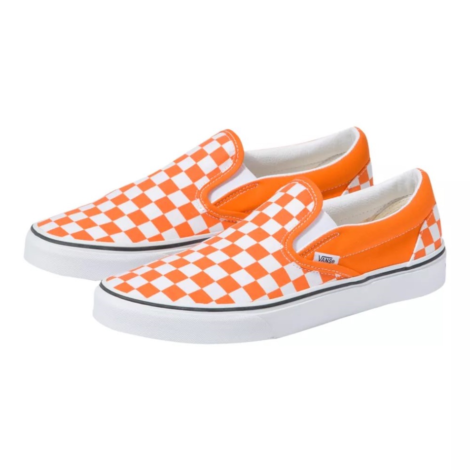 Vans Férfi Klasszikus Sakkdeszka Gördeszka Cipő Tornacipő Alacsony Felső Alkalmi Slip Narancssárga-fehér