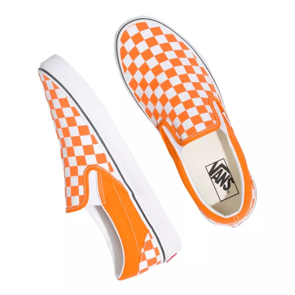 Vans Férfi Klasszikus Sakkdeszka Gördeszka Cipő Tornacipő Alacsony Felső Alkalmi Slip Narancssárga-fehér