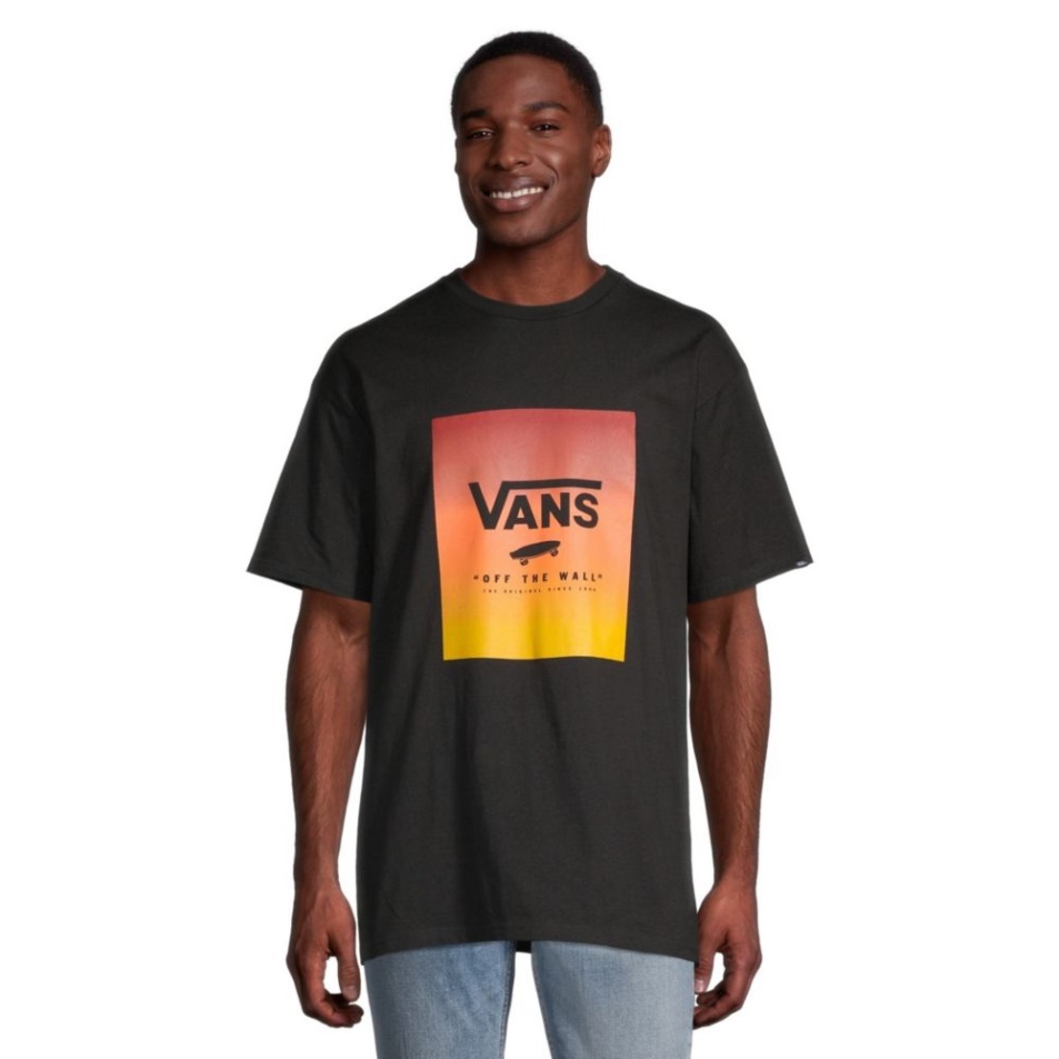Vans Férfi Klasszikus Mintás Póló Rövid Ujjú Nyakú Pamut Grafikus Fekete-dinnye Színátmenet