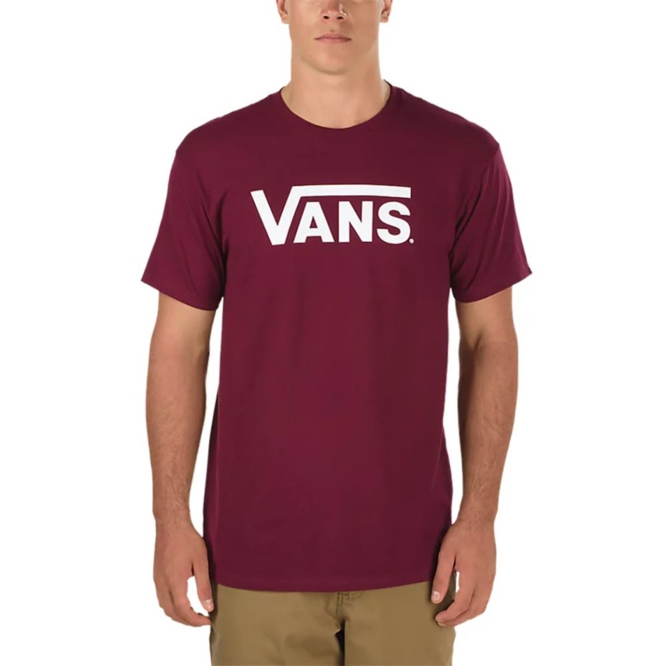 Vans Férfi Klasszikus Póló Rövid Ujjú Nyakú Pamut Grafikus Bordó-fehér