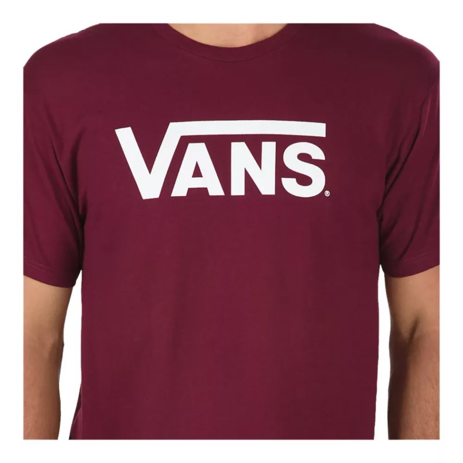 Vans Férfi Klasszikus Póló Rövid Ujjú Nyakú Pamut Grafikus Bordó-fehér