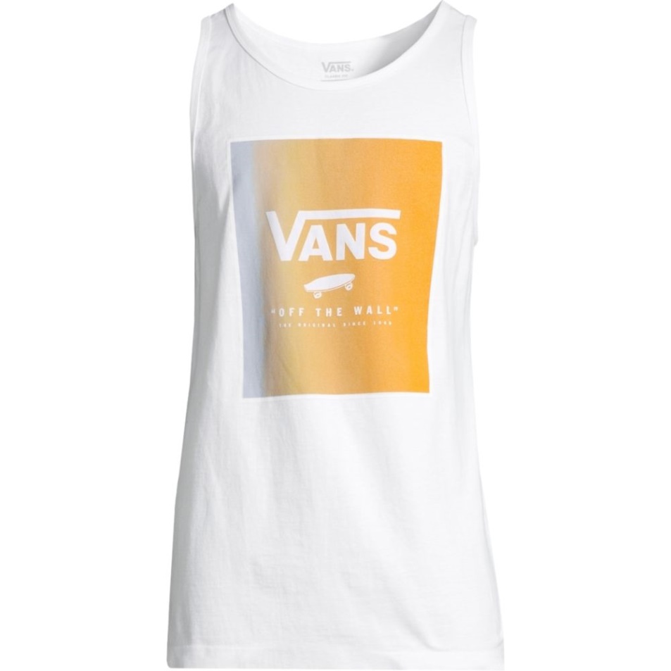 Vans Férfi Nyomtatott Doboz Felső Pamut Ujjatlan Fehér Ballada Kék
