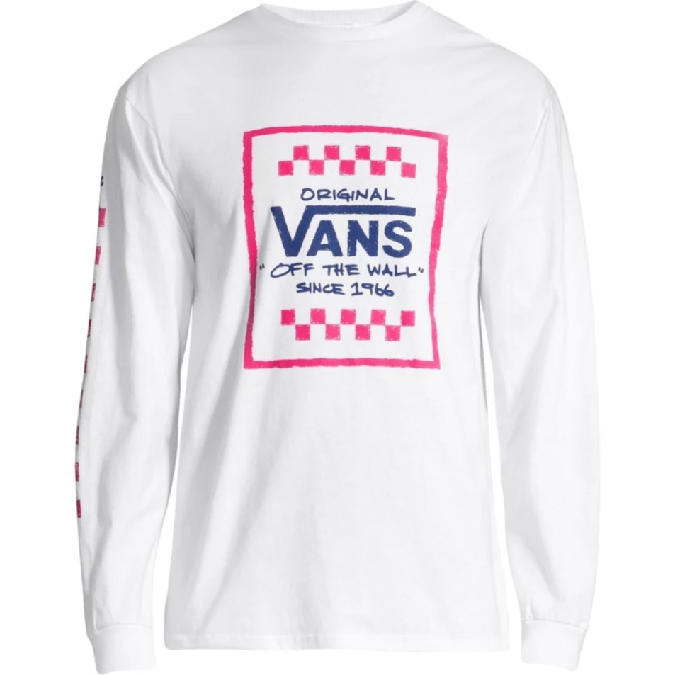 Vans Férfi Vázlatos Múlt Póló Hosszú Ujjú Legénység Nyakú Pamut Grafikus Fehér