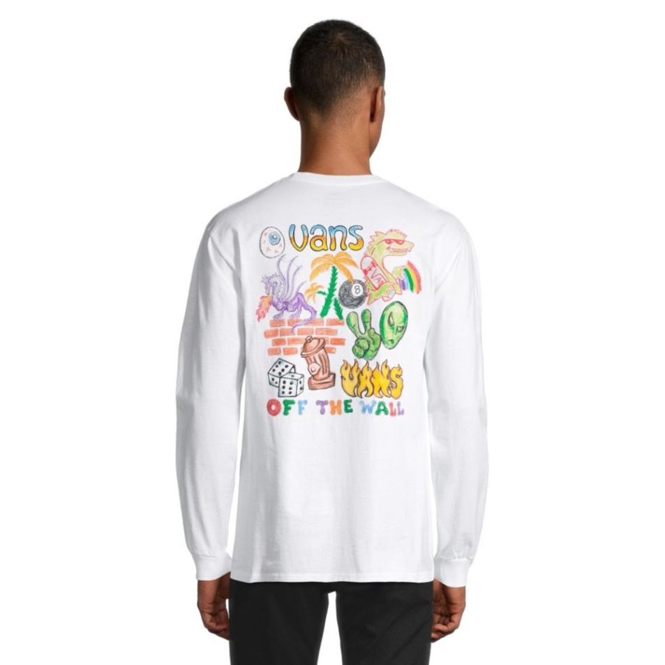 Furgonok Férfi X Crayola Mail Firka Póló Hosszú Ujjú Nyakú Pamut Grafikus Fehér