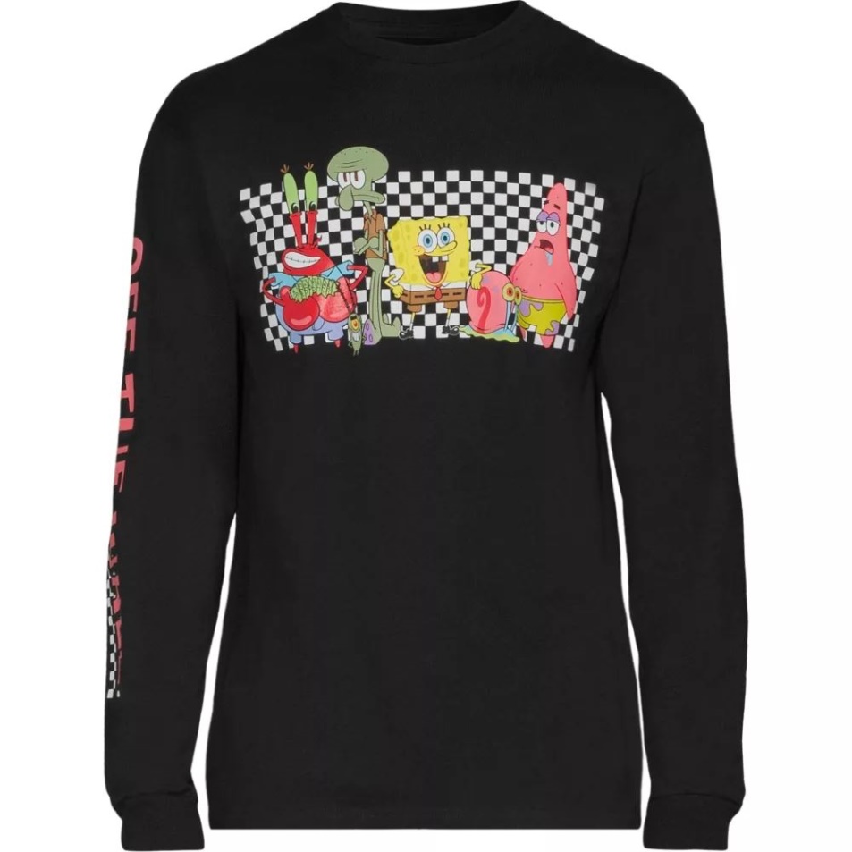 Furgonok Férfi X Spongebob Karakteres Póló Hosszú Ujjú Nyakú Pamut Alkalmi Fekete
