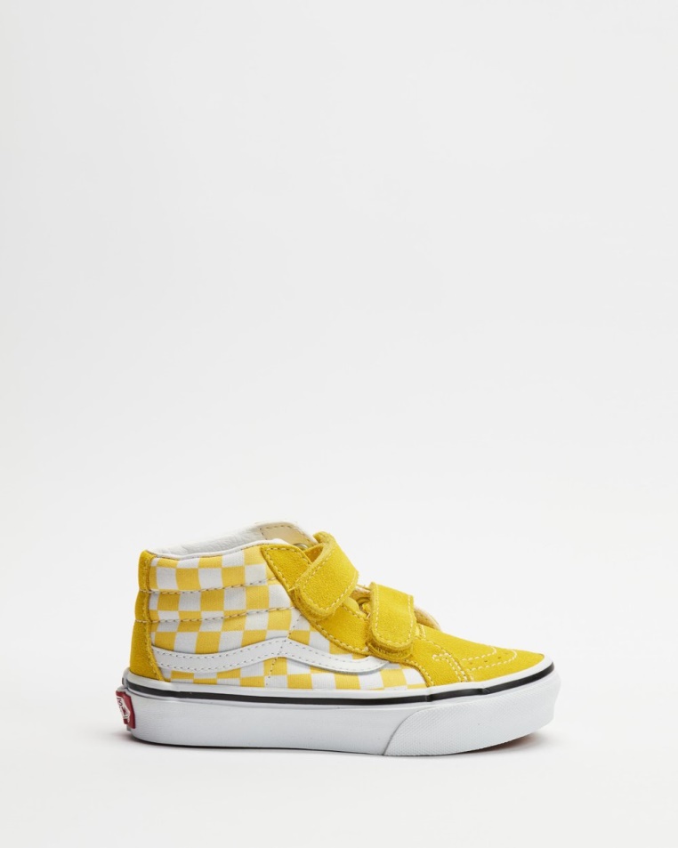Vans Tépőzáras Sk8-mid újrakiadású Sakktáblás Tornacipő - Gyerekeknek Lángoló Sárga-valódi Fehér