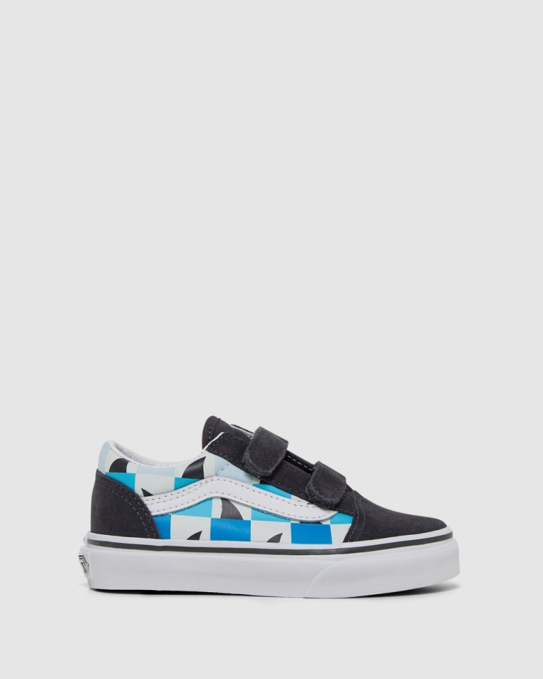 Vans Old Skool V Glow Shark Ifjúsági Aszfalt-fehér