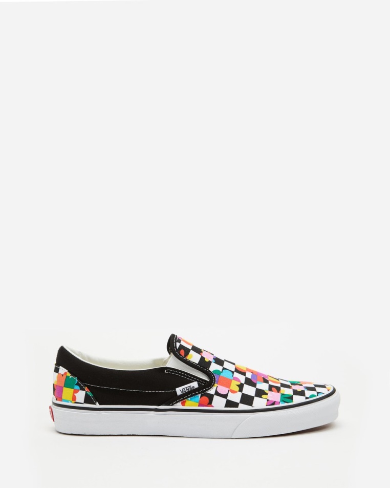 Kisteherautók Virágos Sakktáblás Klasszikus Slip-ons - Unisex Fekete-igaz Fehér